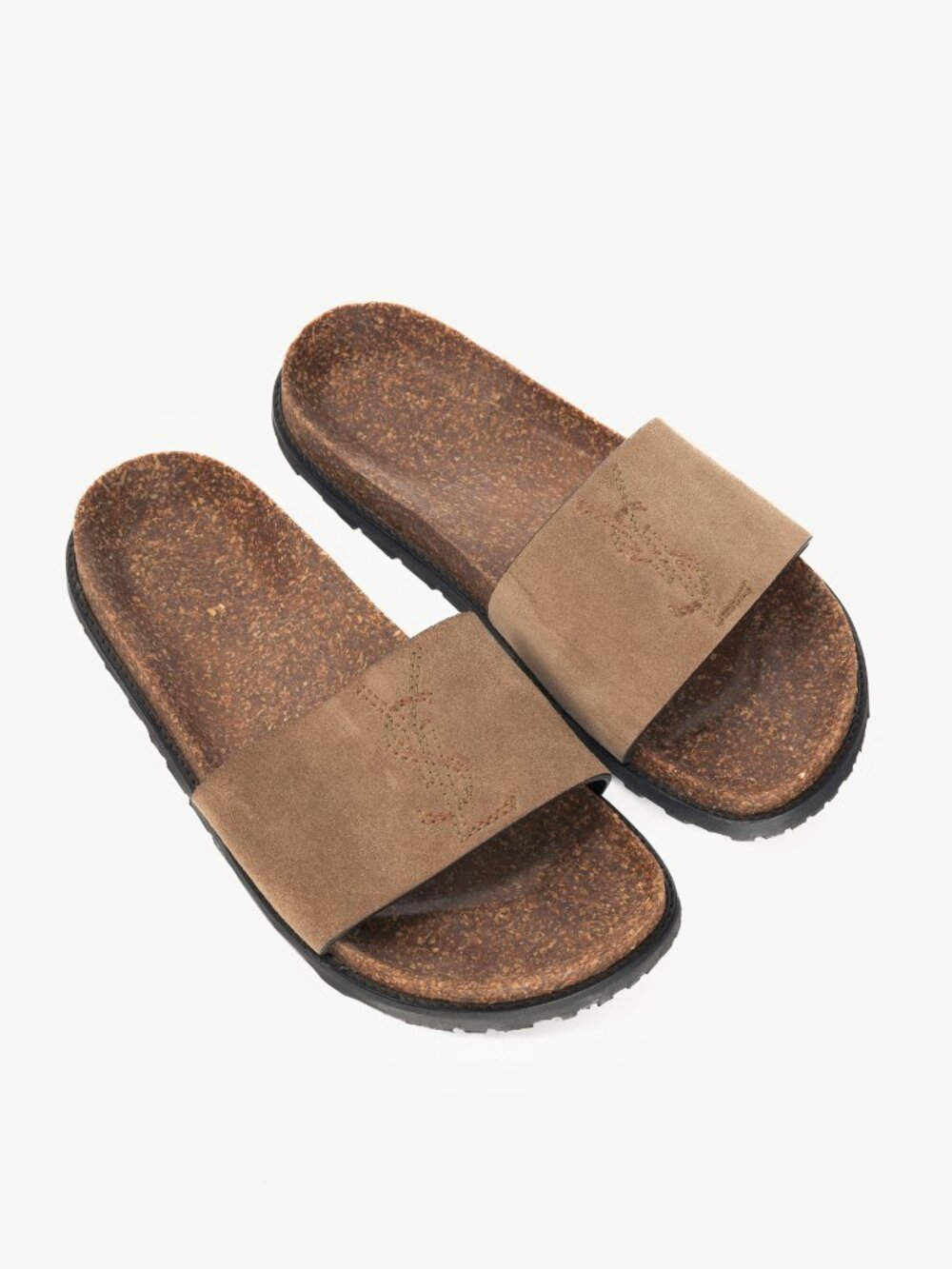 Saint Laurent Joan Mist Otterproof-Suede YSL Slide Sandals